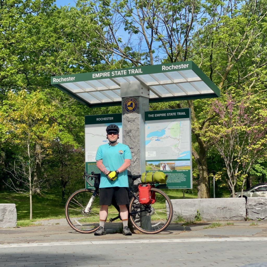 Bike Rider at the Empire State Trailhead Rochester, NY
