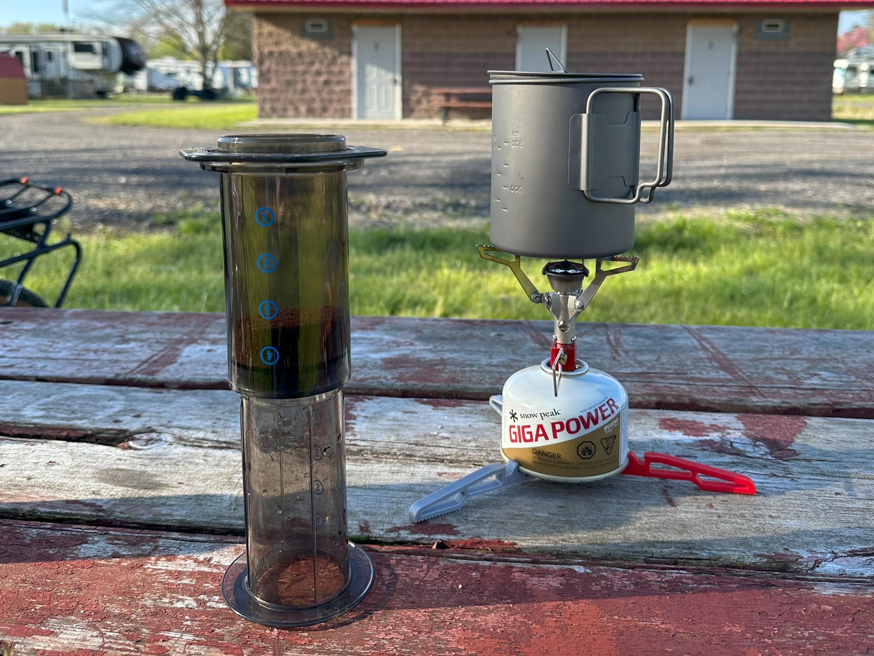 MSR PocketRocket 2 Stove next to an Aeropress